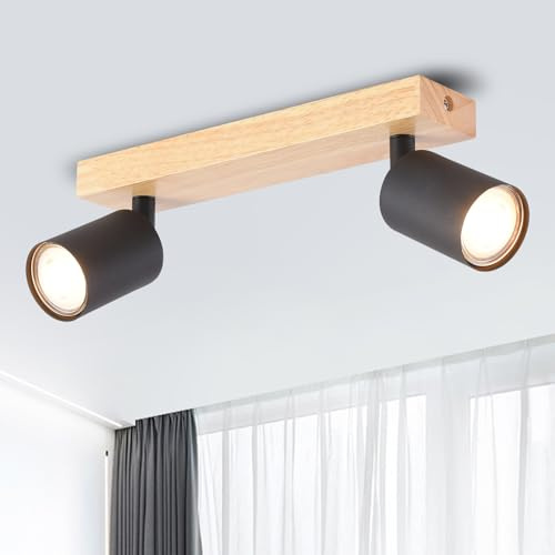 ANWIO Faretti da Soffitto Orientabili,Faretti da Muro,Lampada Soffitto con 2 Lampadine LED GU10,Applique,Lampadario,Base di Legno,Plafoniera per Negozio,Bar,Vetrina,Cucina (Lampadine Escluse) EUS-EA