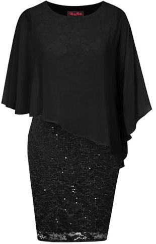 Hanna Nikole Damen Sexy Spitze Bleistift Kleider Große Größen Chiffon Cocktailkleid Schwarz 54