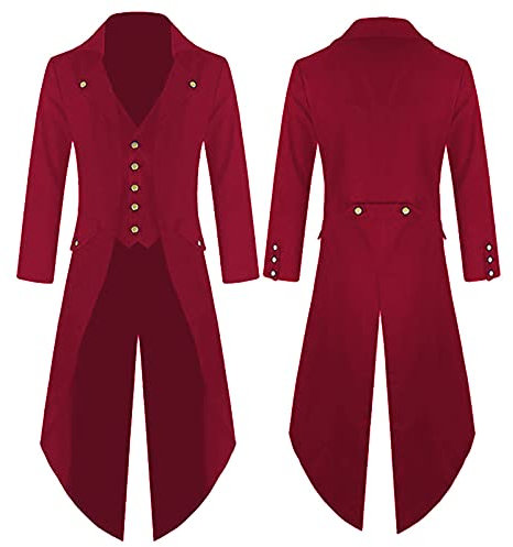 Herren Steampunk Frack Mantel Gothic Gehrock Mittelalter Jacke Smoking Viktorianisch Renaissance Pirat Viking Kostüm Vintage Uniform Karneval Fasching Halloween Kostüm Party Cosplay Verkleidung