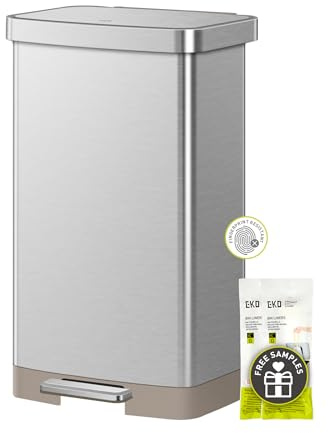 EKO Hudson Poubelle à pédale en acier inoxydable mat avec compartiment de rangement arrière 75 l