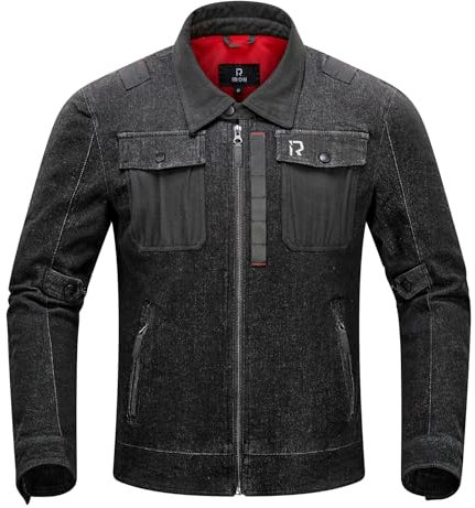 BORLENI Blouson Moto Homme Veste de Moto en Jean cCoupe-vent avec Protections CE Amovible Printemps Automne Noir XXL