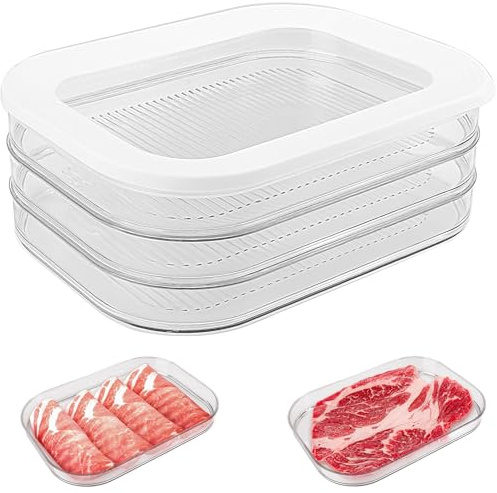 Triple Layer Deli Meat Container Set for Fridge, 1.6L BPA-Free Cold Cut Storage with Lid 3 Tier Food Organizer Saver Refrigerator for Cheese, Ham, Sandwich, Lunch, Stackable, Dishwasher Safe, Airtight