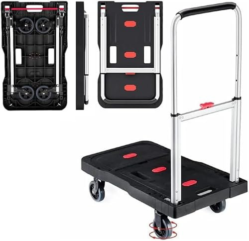 Plattformwagen Klappbar 150 kg Tragkraft, Pejevir Transportwagen mit Teleskop Handgriffen, Ladefläche 68x40 cm Transport Rollwagen mit Anti-Rutsch Beschichtung, Transportkarre Klappwagen