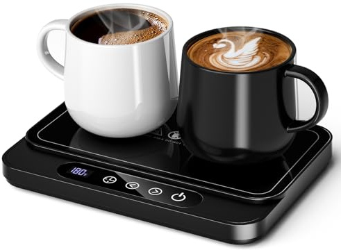 Misby Coffee Mug Warmer, 50W Large Heating Panel Mug Warmer with 6-Temp Settings, 8H Auto Shut-Off, 12H Timer, Ultra-Thin Design, Coffee Warmer for Desk, Ideal for Home, Office, and Travel (Black)