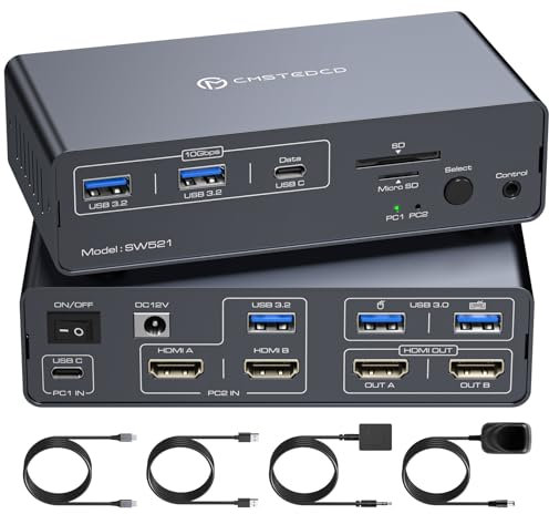 FQuanmap KVM Docking Station USB C KVM Switch 2 Monitors 2 Computers HDMI 4K60Hz EDID Dual Monitor Switcher for Laptop and PC Share 13-in-1 Dock