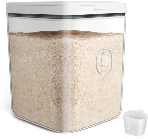 ZgoEC Rice Storage Container 10kg, Flour Container with Measuring Cup, Airtight Dry Food Storage Container 11 Litres, Kitchen Cereal Dispenser Plastic, Pantry Container for Pasta, Rice, Flour, Cereal