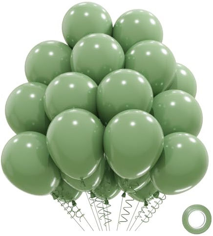 QIFU Retro gröna ballonger 31-pack, 30,48 cm salviagrön latex festballong med grönt band för Happy Birthday festdekoration, bröllop, baby shower, dop, examen, evenemang dekorationer