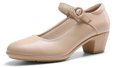 DREAM PAIRS Mary Jane-skor kvinnor låga tjocka klackar stängd tå pumps bekväma arbete affärer finskor, NAKEN, 38.5 EU