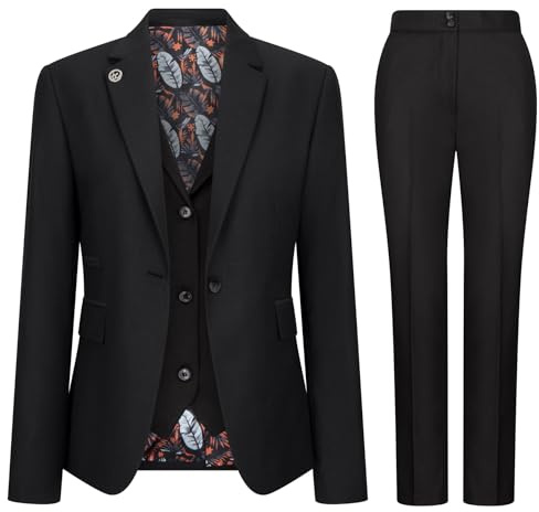 Women's Suit 3 Piece Plain Black Tailored Fit Business Formal Ladies Dress - Black 16