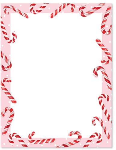 Whaline 80 Sheet Christmas Stationery Paper Letterhead Pink Xmas Candy Cane Writing Paper for Invitation Office Printing, 8.5 x 11 Inch, Double-Sided