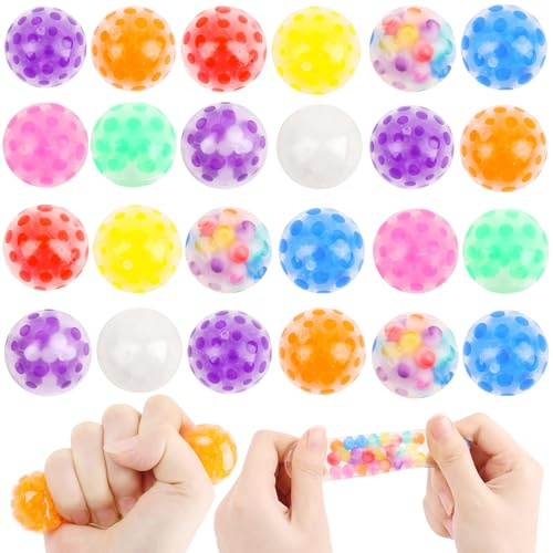 LOMIMOS 24 Stück Stressbälle，Mini Anti Stress Spielzeug Bälle Squishy Balls mit Wasser Perle Stressball Squeeze Ball für Angst abbauen und Beruhigung Geburtstag Geschenke