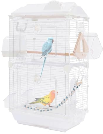 Bird Cage Flight Cage 28 Inch Roof Top Parrot Cage Double-Door Travel Pet Flight Birdcage for Outdoor Walking Carrying Bird Aviary