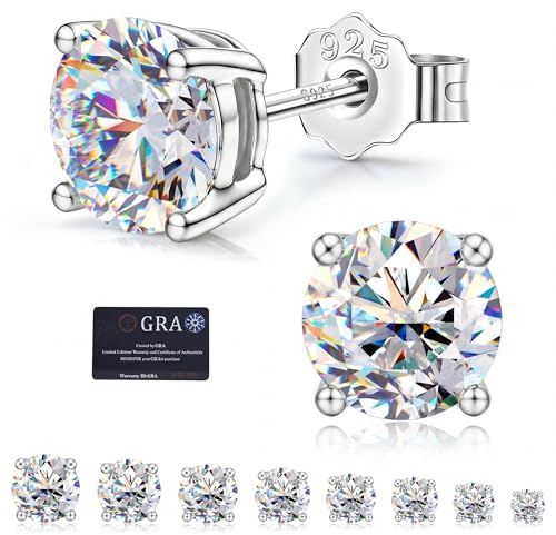 FANCH Moissanite 0,6-4ct örhängen för dam sterling silver 925 glänsande rund kopp färg VVS1 skapad diamant 18K vitguldpläterade allergivänliga örhängen 4–8 mm med låda