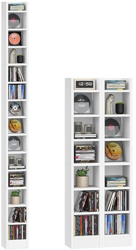 Hzuaneri Estanterías para CD o DVD Soportes, 14 Compartimientos, para 272 CDs, Estante Ajustable para Salón, Oficina, 17 x 20 x 213 cm, Blanco CR21403XV1