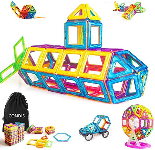 Condis 95 Piezas Bloques de Construcción Magnéticos para Niños, Juegos de Viaje Construcciones Magneticas Imanes Regalos Cumpleaños Juguetes Educativos para Niños Niñas de 2 3 4 5 6 7 8 Años Infantil