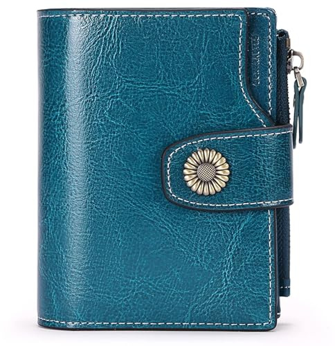SENDEFN Portemonnaie Damen Echtleder, Bifold Compact RFID-Blockierung Geldbeutel Damen, Geldbörse Damen mit 16 Kartenfächern und 1 Reißverschlussfach