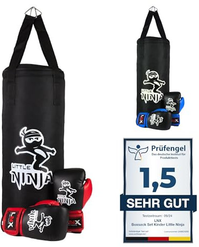 LNX Boxsack Set Kinder Little Ninja - 60cm gefüllt inkl. Boxhandschuhe Kids schwarz/rot