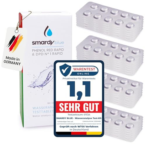 smardy 240 Pastiglie per Test Rapidi 120x Phenol Red (Valore pH) e 120x DPD1 (Cloro libero) Shake Tester Compresse di Prova per Acqua Potabile, Acquario, Piscina