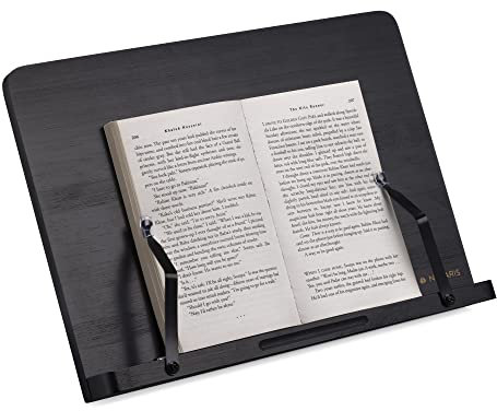 Navaris Buchständer kompatibel mit iPad - 34x24cm Buchhalter Buchstütze aus Bambus - Stand Halter für Buch Tablet - für Küche Schreibtisch - Schwarz