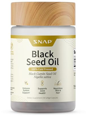 Snap Supplements Black Seed Oil Capsules – 100% Cold Pressed Organic Nigella Sativa – Supports Immune Health, Detox, Skin, Hair, Joints & Overall Wellness – 90 Softgels