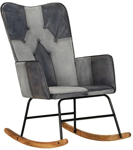 vidaXL Schaukelstuhl Schwingsessel Schwingstuhl Relaxsessel Schaukelsessel Sessel Relaxstuhl Polstersessel Wohnzimmer Grau Echtleder Canvas