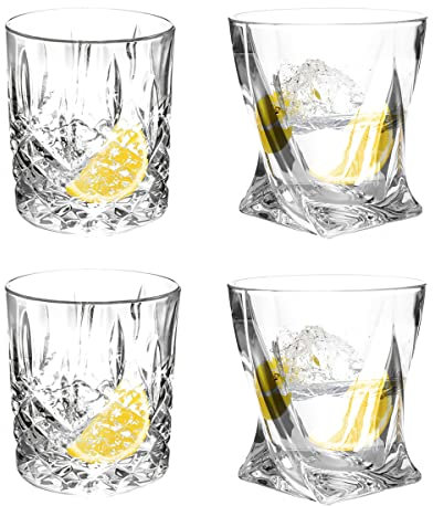 Dejaf Whiskey Gläser,Trinkgläser Set Von 4 Wassergläser Biergläser Geschenke FüR Mämnner Whisky Bourbon Rumgläser Rum Bar Gin Gläser 300~320ml Zwei Stile (Premium) (Premium)