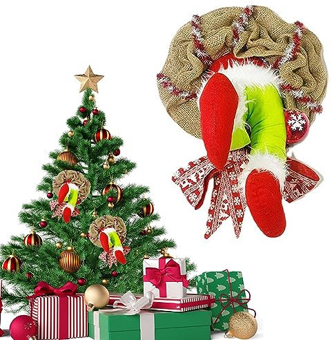 Ghirlanda del Ladro di Natale, Ghirlanda di Natale Decorazioni, Ghirlanda di Peluche Natalizia Grinch, Corona del Ladro, Per Porte Anteriori, Finestre, Pareti, Ghirlande