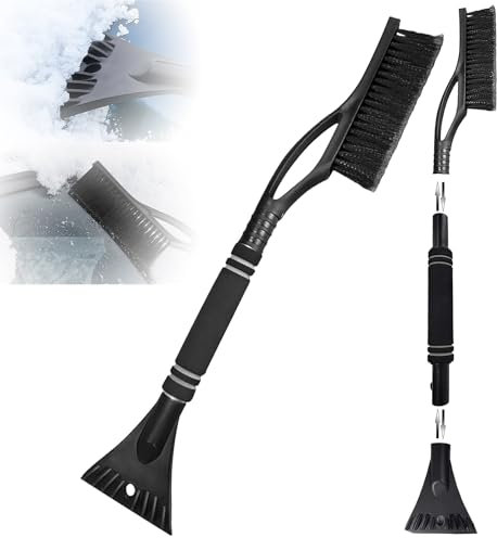 May Huang Auto Eiskratzer mit Besen - 60cm, 2 in1 Auto Reinigungsbürste Eiskratzer Schneebesen, Auto Schneebürste Schneekratzer und Bürste mit Schaumstoffgriff für PKW, LKW und SUV (Schwarz)