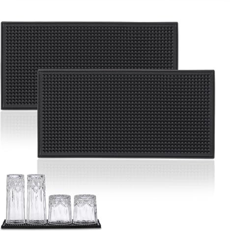 Relaxdays Barmatte 2er Set, mit Noppen, 30 x 15 cm, Abtropfmatte aus PVC, Geschirr trocknen, für Bar und Spüle, schwarz