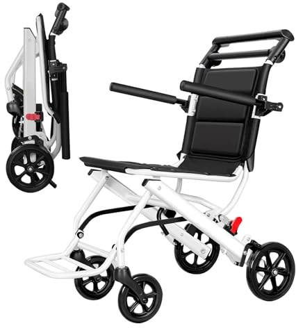 Silla de ruedas plegable de traslado,Silla de ruedas de aluminio para viajes, Silla de ruedas de tránsito,Sillas de Ruedas Adulto para Exterior,Ligera, Cinturón seguridad(Rear wheel 20cm/8in)