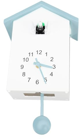 Tnfeeon Reloj de Cuco Reloj de Pared, Reloj de Cuco con Pájaro de Trabajo, Reloj de Cuco Azul, Reloj de Pared con Ventana, Reloj de Pared con Pájaro Pequeño, Reloj de Cuco Moderno, Arte