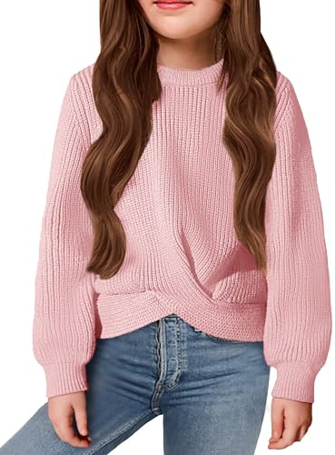 Arshiner Niñas Jersey Moda Suéter Niños Cálido Cuello Redondo Manga Larga Otoño Invierno Ocio Suéter para Niñas 9-10 Años Rosa Claro