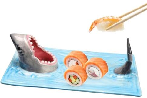 Shark sushi tallrik sushi keramisk tallrik, sushi tallrik haj, keramisk sushitallrik, hajformad rektangel hajsushi platta, sushitallrik av keramik sushitallrik hajform