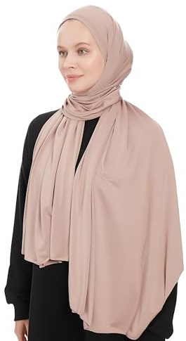 Jersey Hijab Scarf for Women – Taupe Jersey Hijab Scarf Muslim Headscarf – Long Muslim Accessories Headscarf Shawl - Islamic Hajib Headwrap Fashion Scarves Solid Color - Ramadan Head Wrap (Taupe)