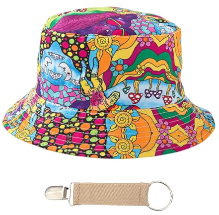 YSJCHEBS 1 Chapeau De Seau Imprimé Coloré, 1 Pince À Chapeau, Chapeau De Soleil Réversible, Confortable, Graffiti, Fête