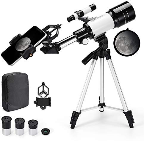 Astronomisches Teleskop 150X HD Vergrößerung Teleskop mit 300/70mm Stativ, Geeignet für Rucksack und Smartphone Adapter für Erwachsene, Kinder und Anfänger