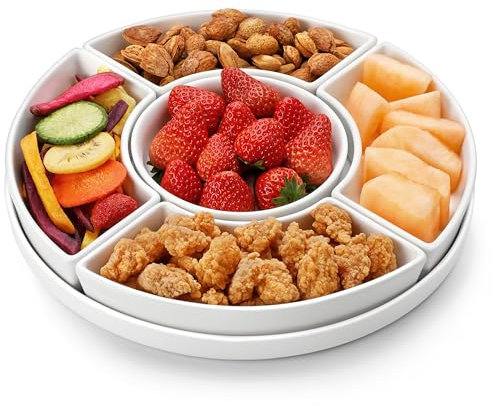 MALACASA Plats de Service divisés en Porcelaine, Plateau à goûter, Bols de Service pour Les fêtes – Parfait pour Les Frites et sauces, Fruits, légumes, Bonbons et collations, Plateau de Service pour