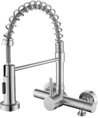 Tondiy Wasserhahn Wand mit 3/4 Zoll Anschluss für Geschirrspüler/Waschmaschine, Küchenarmatur Wandmontage mit 2 Strahlarten aus Edelstahl, Wandarmatur Küche mit Flexibler Auslauf, Matt