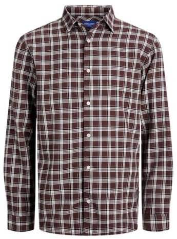 JACK & JONES Camicia da Uomo a Quadri Comfort Fit, Mogano Profondo, L