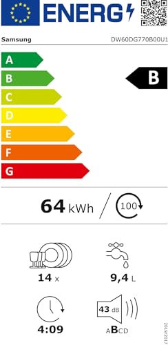DW60DG770B00U1 - Lavastoviglie da Incasso 14 Coperti, Scomparsa Totale, Classe energetica B