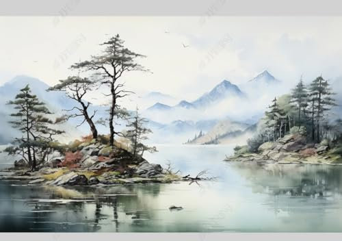 Papel tapiz fotográfico Paisaje natural del lago de montaña nevado Papel tapiz no tejido Mural de pared para sala de estar o dormitorio 200CM(Ancho) x140CM(Alto)
