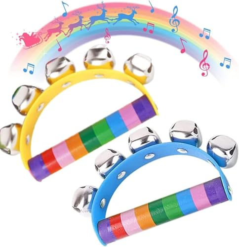 YUANHONGJIAN Tambourine, 2 Pcs Tambourine For Kids, Bell Jingle Shaking Sleigh Bell Hand Bell Half Moon Tambourine Small Hand Bell Hand Held Musical Instrument Shaking for Birthday Party Gifts
