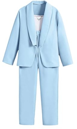 Milumia Girl's 2 Piece Blazer Set Shawl Open Front Long Sleeve Blazers and Pant Suit Blue 9 Years