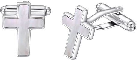 RunootPR Boutons de manchette croix en nacre pour homme, bijoux faits main personnalisés, argent, 13 x 18 mm