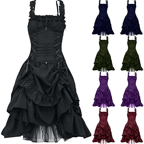Wyongtao Robe Rétro Médiévale Femme Renaissance Baroque,Robes Médiévale Rétro sans Manches Victorienne Gothique,Robe Corset Costume avec Fermeture Éclair Carnaval Halloween Fête Femmes Cosplay