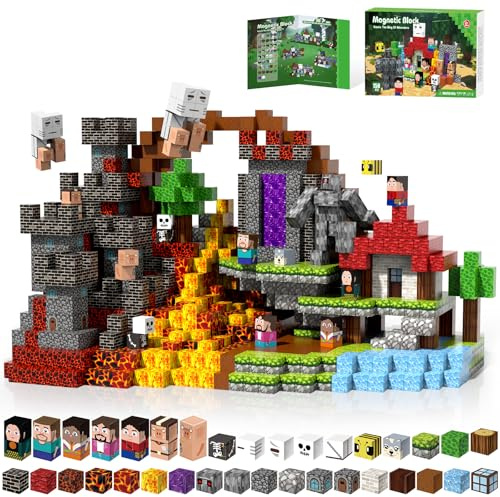 Kryzomat Bloc Construction Magnetique 150 PCS, Magnetic Blocks pour 3+ Ans, Cube Magnétique Garçon Fille, Construction Magnetique Enfant Aventures Cadeau pour Noël Anniversaire