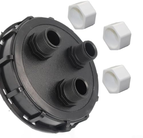 Yuanpgky Tapa ventilada para tanque IBC DN150 de 163 mm con rosca macho de 1 pulgada, conector de salida para almacenamiento de agua, barriles de lluvia, negro (3 agujeros con tapa)