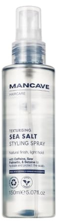 ManCave Texturising Sea Salt Spray for Men, Natural Finish & Light Hold, Supports Healthy Hair, Made in UK, PCR Packaging, With Caffeine, Saw Palmetto & Betaine