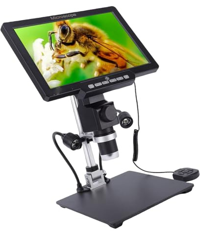 Luocute Digitalt Mikroskop, 12 MP 10,1 Tum 2000X HD-skärm med 8 LED-lampor och Trådbunden Styrenhet, för Elektronikreparation Mineralidentifiering Biologisk Observation