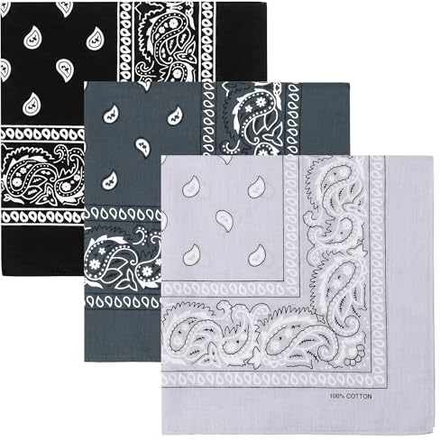 KU Lote de 3 Bandanas de Algodón Paisley - Bandana Hombre Mujer para Protección Facial, Deporte, Cinta Sudor, Protección Solar, Diario, Viajes